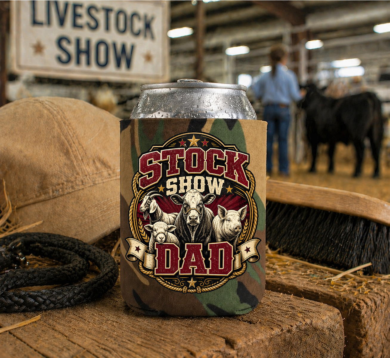 Vintage Stock Show DTF Printed Patch Design Koozie | Printed on Both Sides | Insulated Cup Holder