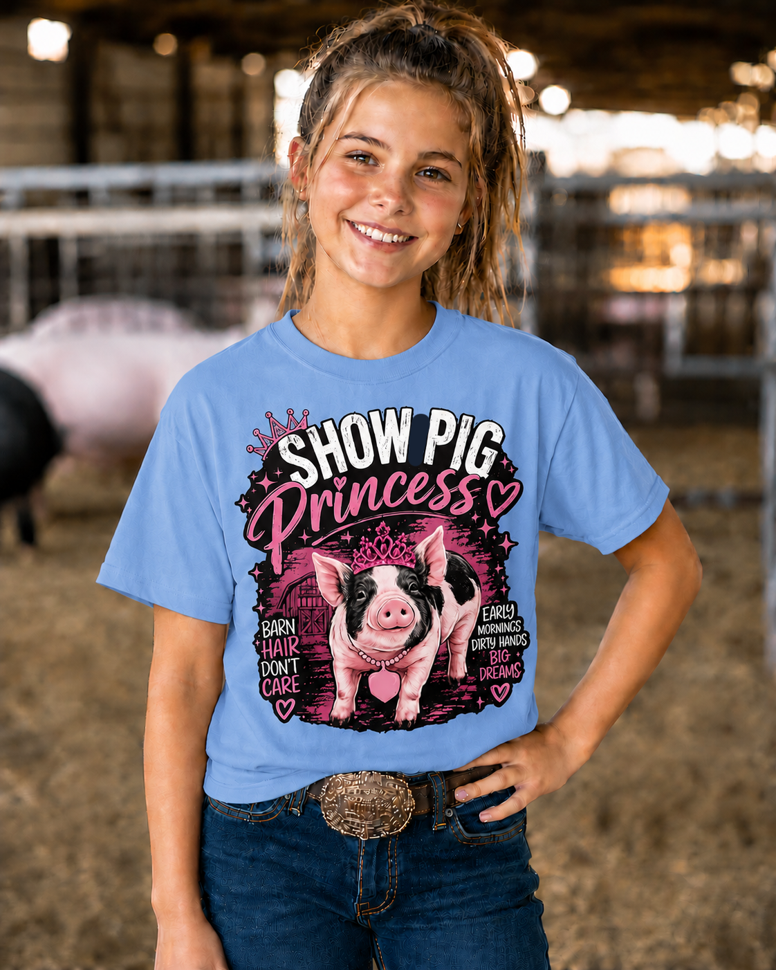 Show Pig Princess Youth T-Shirt | Livestock Show Girl Tee | Pig Show Graphic Shirt | DTF Print
