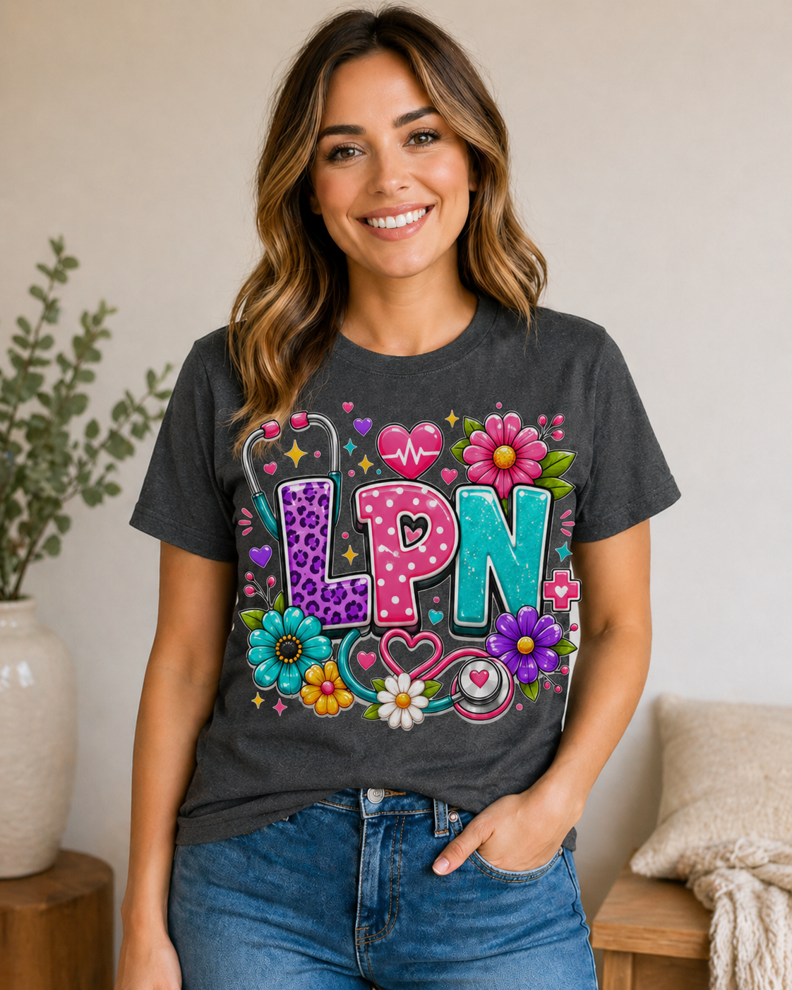 LPN Nurse Shirt, Cute Licensed Practical Nurse Graphic Tee, Colorful Nursing T-Shirt DTF
