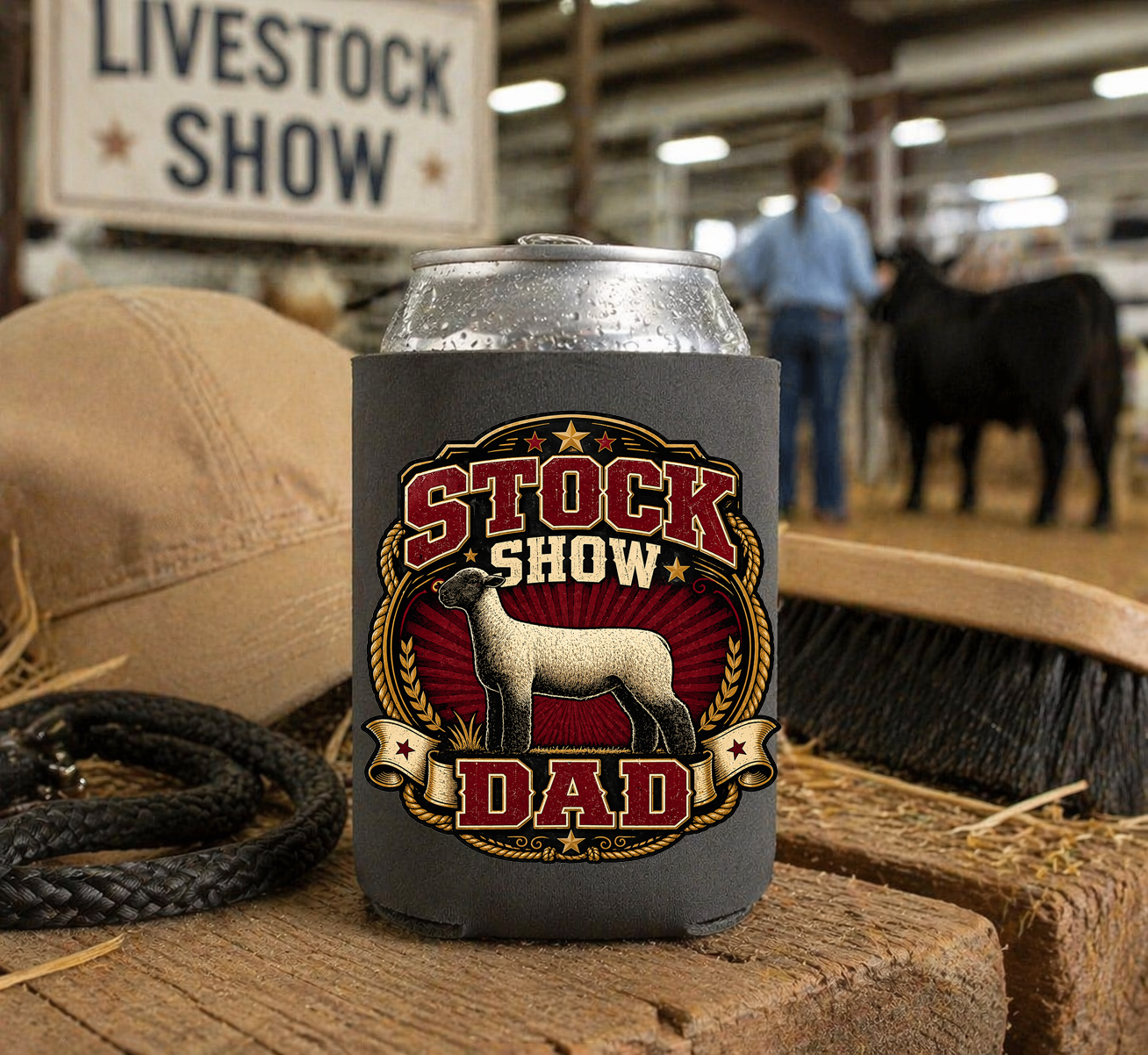 Vintage Stock Show DTF Printed Patch Design Koozie | Printed on Both Sides | Insulated Cup Holder