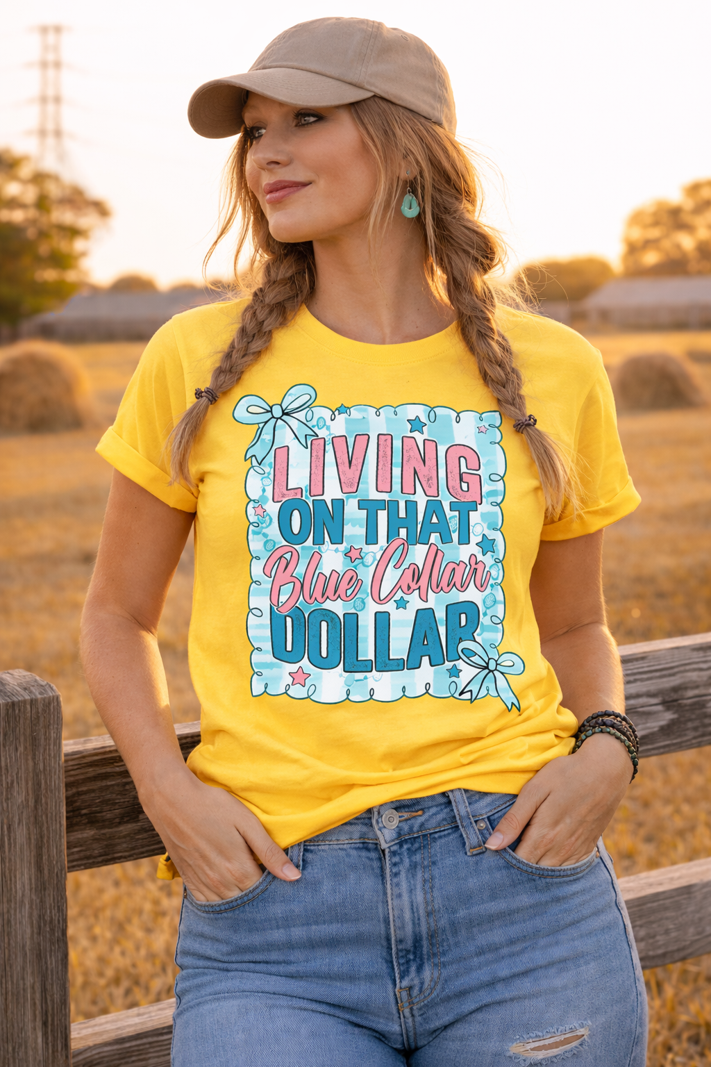 Cute Blue Coller Dollar DTF Printed Shirt, Lifestyle Graphic Tee