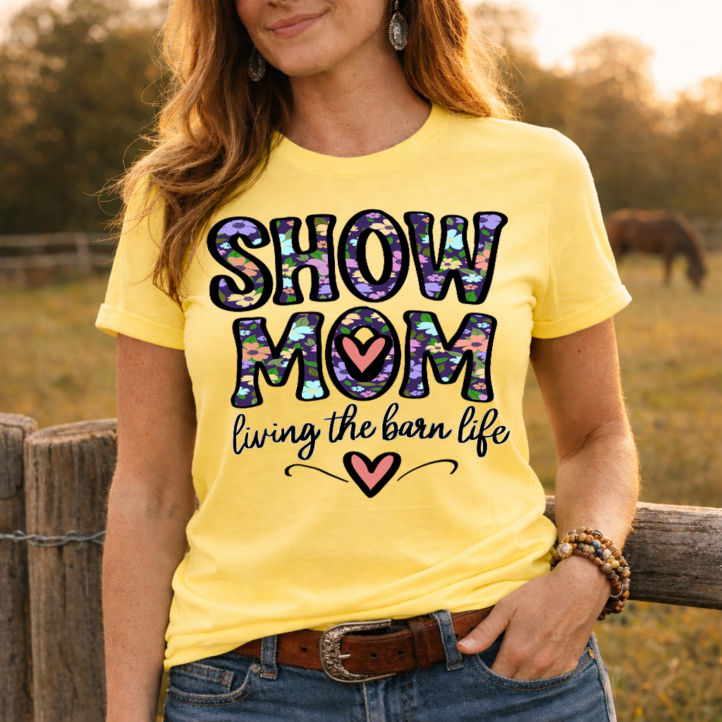Show Mom Living the Barn Life Shirt, Livestock Show Mom Tee, Floral Farm Mom T-Shirt, County Fair Shirt, Cute Barn Life Graphic Tee