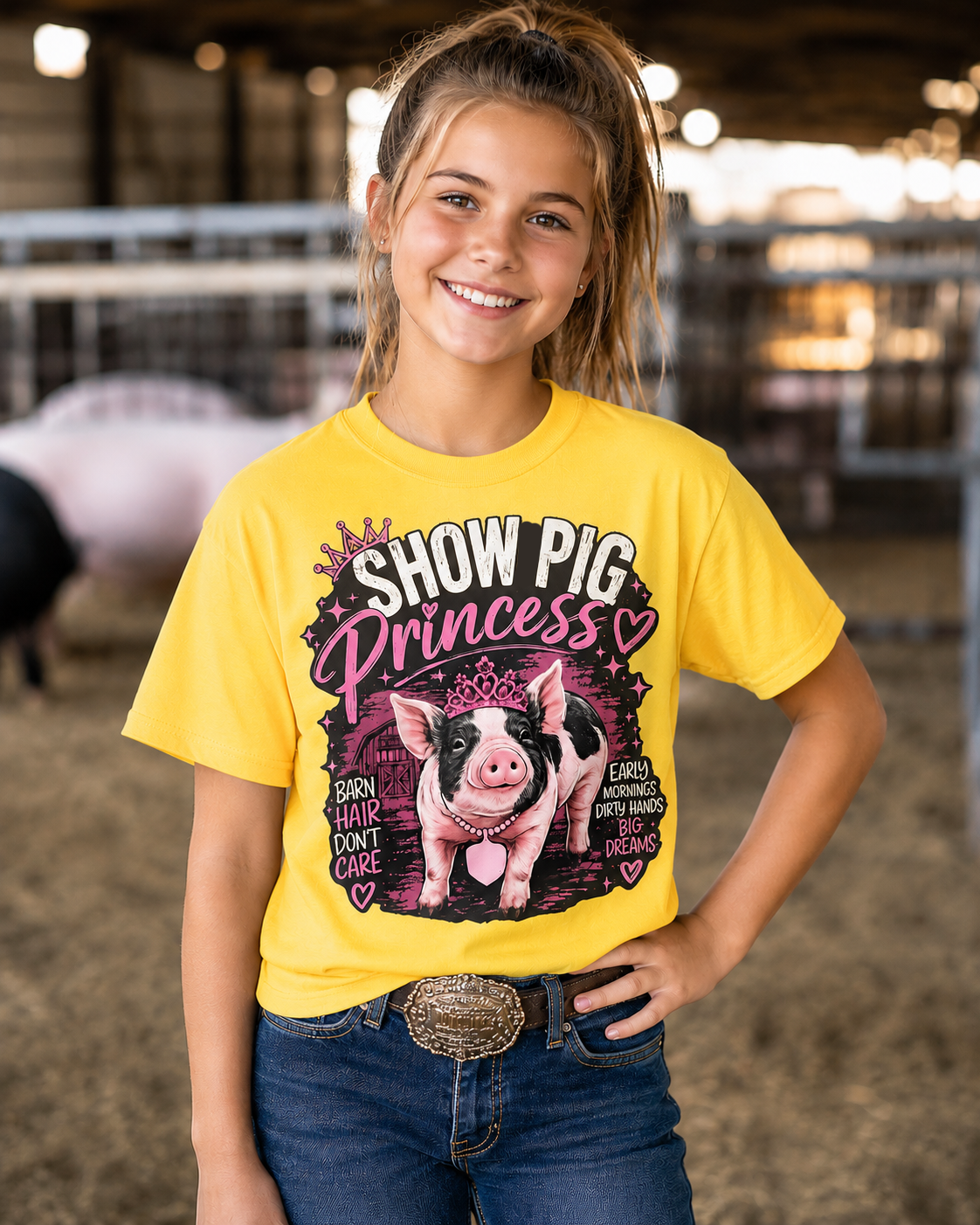 Show Pig Princess Youth T-Shirt | Livestock Show Girl Tee | Pig Show Graphic Shirt | DTF Print