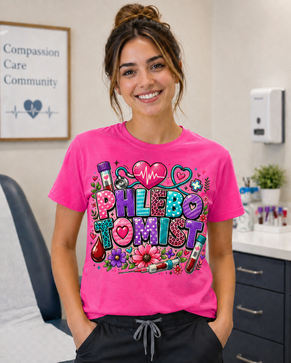 Phlebotomist Shirt, Cute Phlebotomy Tech Graphic Tee, Colorful Healthcare Worker T-Shirt, DTF Print
