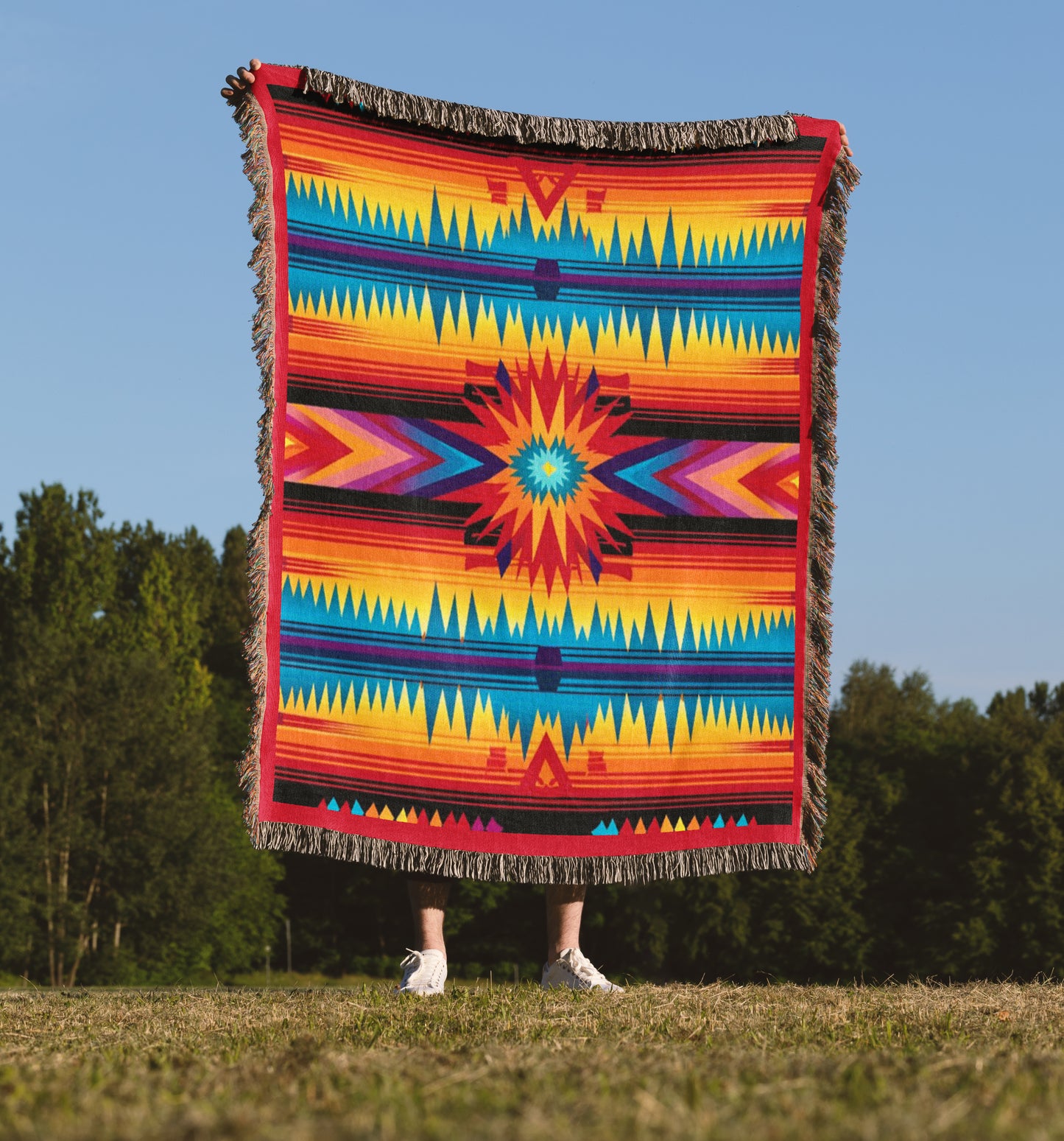 Aztec Indian Cotton Heirloom Woven Blanket: Bold Colors & Timeless Design