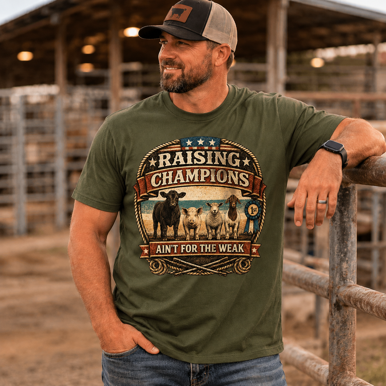 Raising Champions Ain’t for the Weak Vintage Livestock Show Dad Shirt - DTF Printed - Show Goats, Lambs, Steers, and Pigs