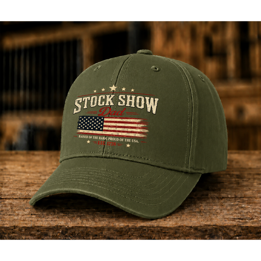 Vintage Stock Show Dad Patriotic Hat – USA Livestock Show Dad Cap - DTF Print Hat
