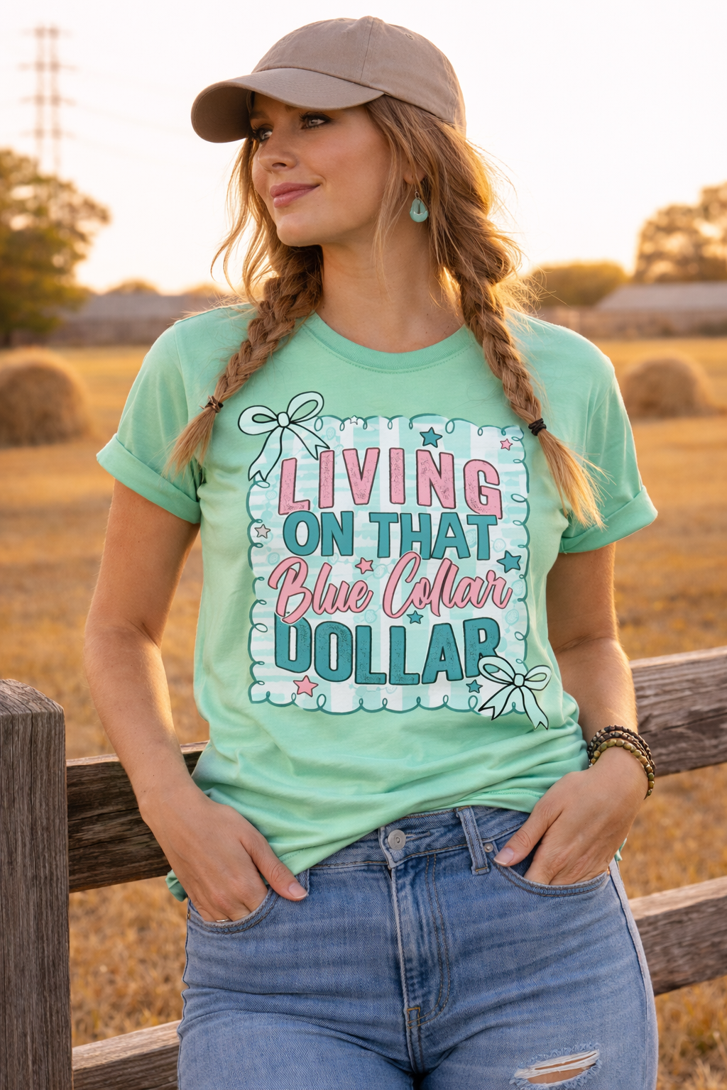 Cute Blue Coller Dollar DTF Printed Shirt, Lifestyle Graphic Tee