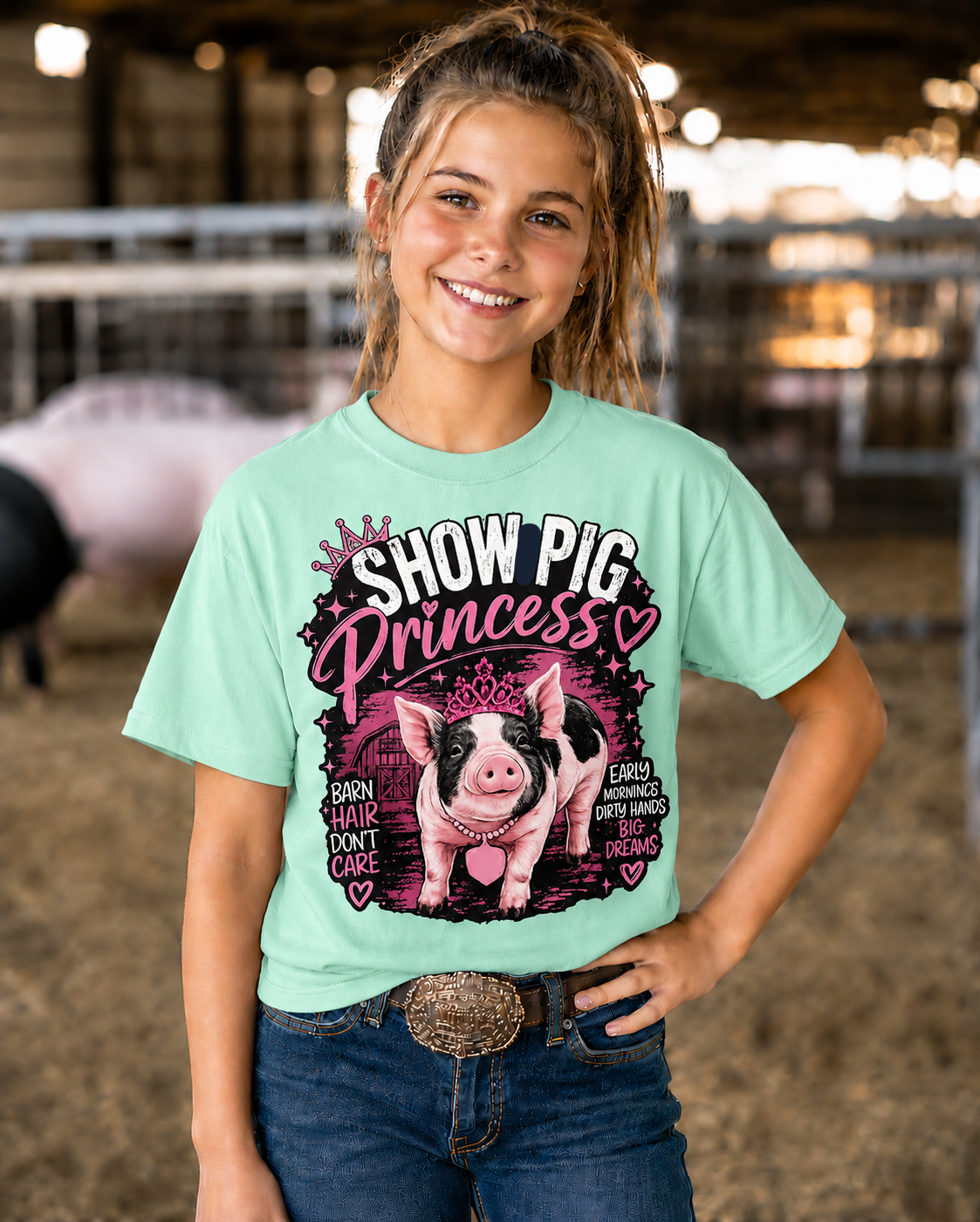 Show Pig Princess Youth T-Shirt | Livestock Show Girl Tee | Pig Show Graphic Shirt | DTF Print