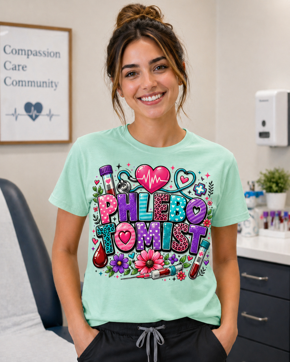 Phlebotomist Shirt, Cute Phlebotomy Tech Graphic Tee, Colorful Healthcare Worker T-Shirt, DTF Print