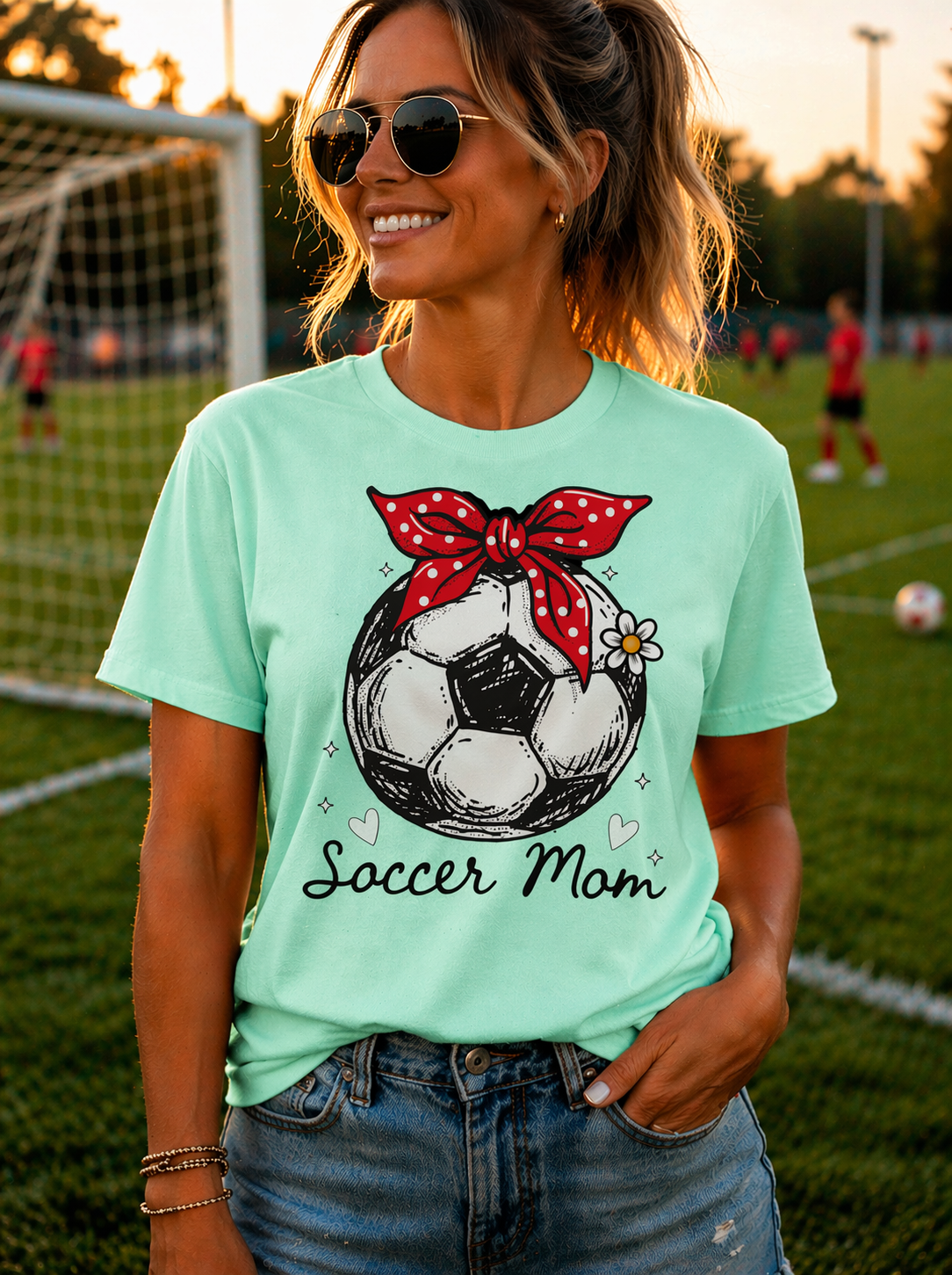 Soccer Mom Graphic Shirt, Cute Bow Soccer Ball T Shirt, Sports Mom Game Day Tee, Soccer Season Mom Shirt