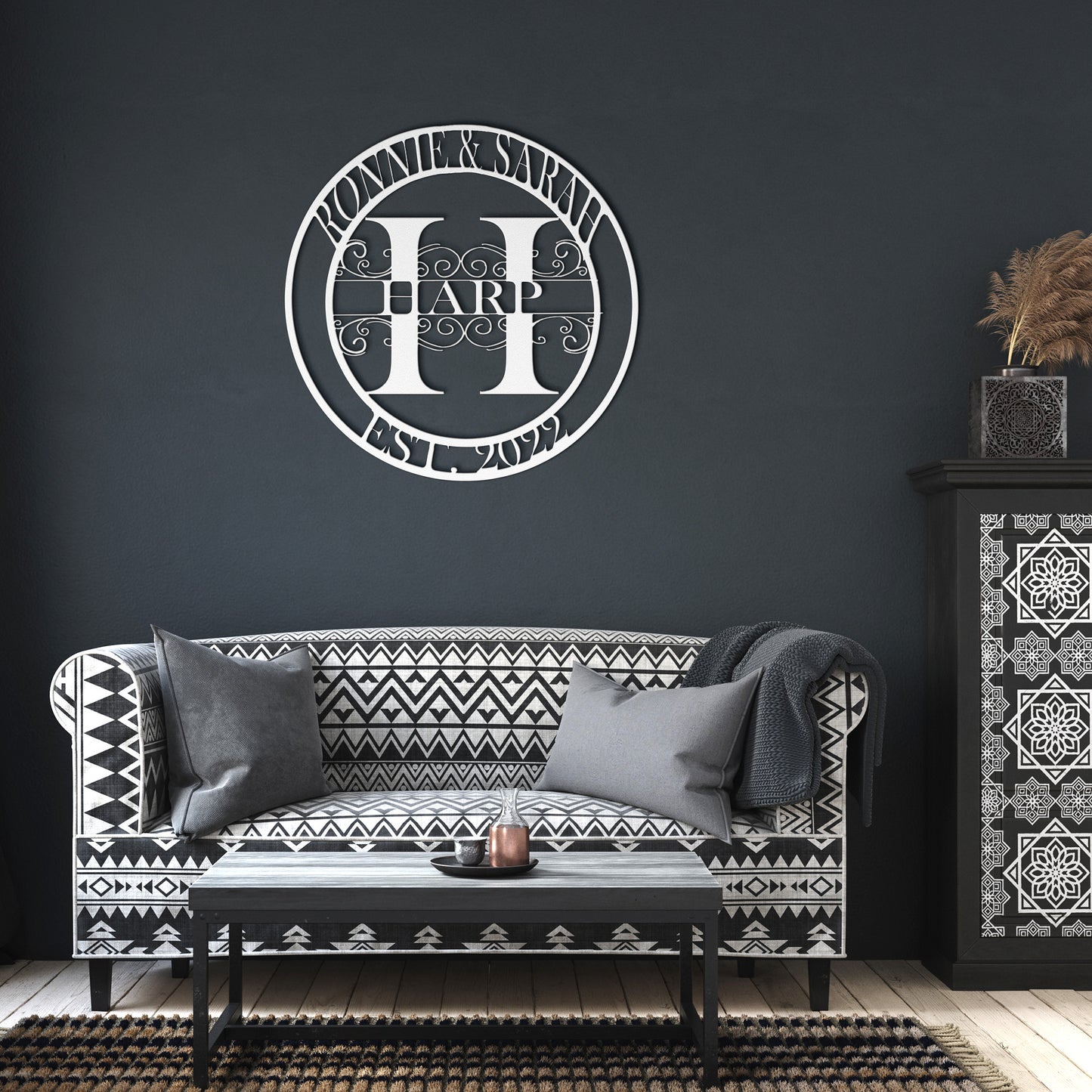 Monogram Name and Date Established Metal Art | Wedding Announcement