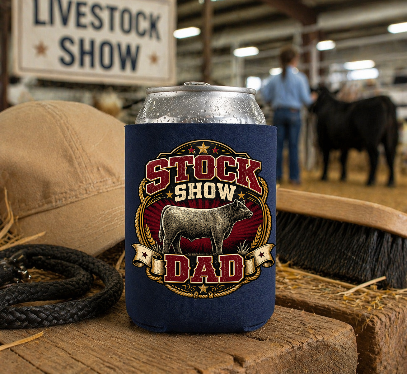 Vintage Stock Show DTF Printed Patch Design Koozie | Printed on Both Sides | Insulated Cup Holder