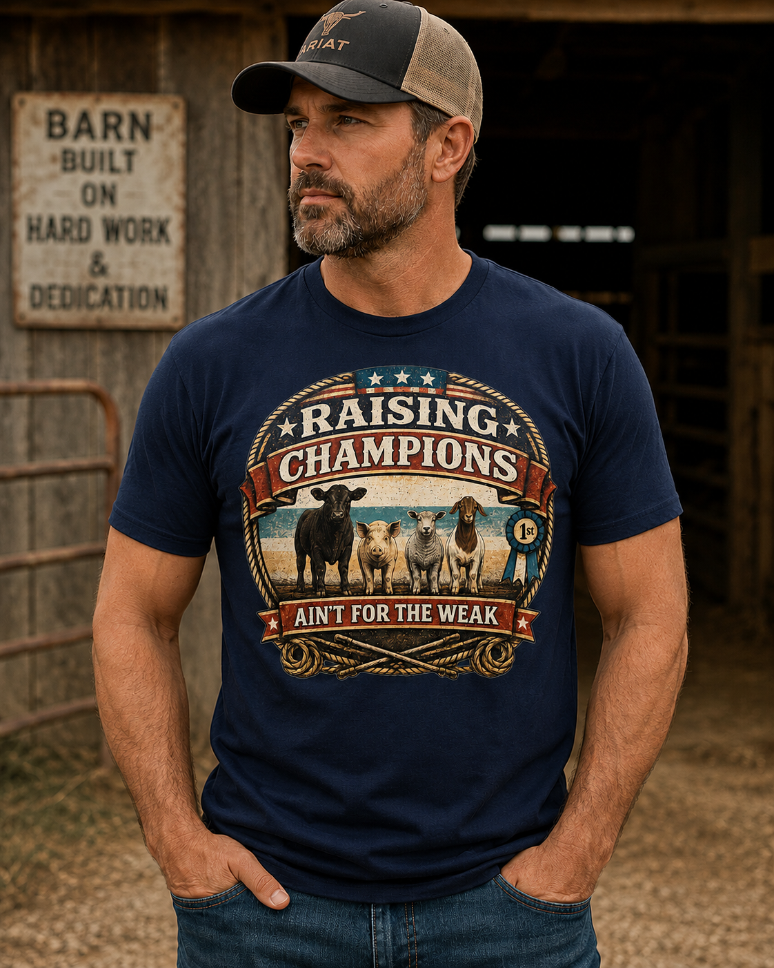 Raising Champions Ain’t for the Weak Vintage Livestock Show Dad Shirt - DTF Printed - Show Goats, Lambs, Steers, and Pigs