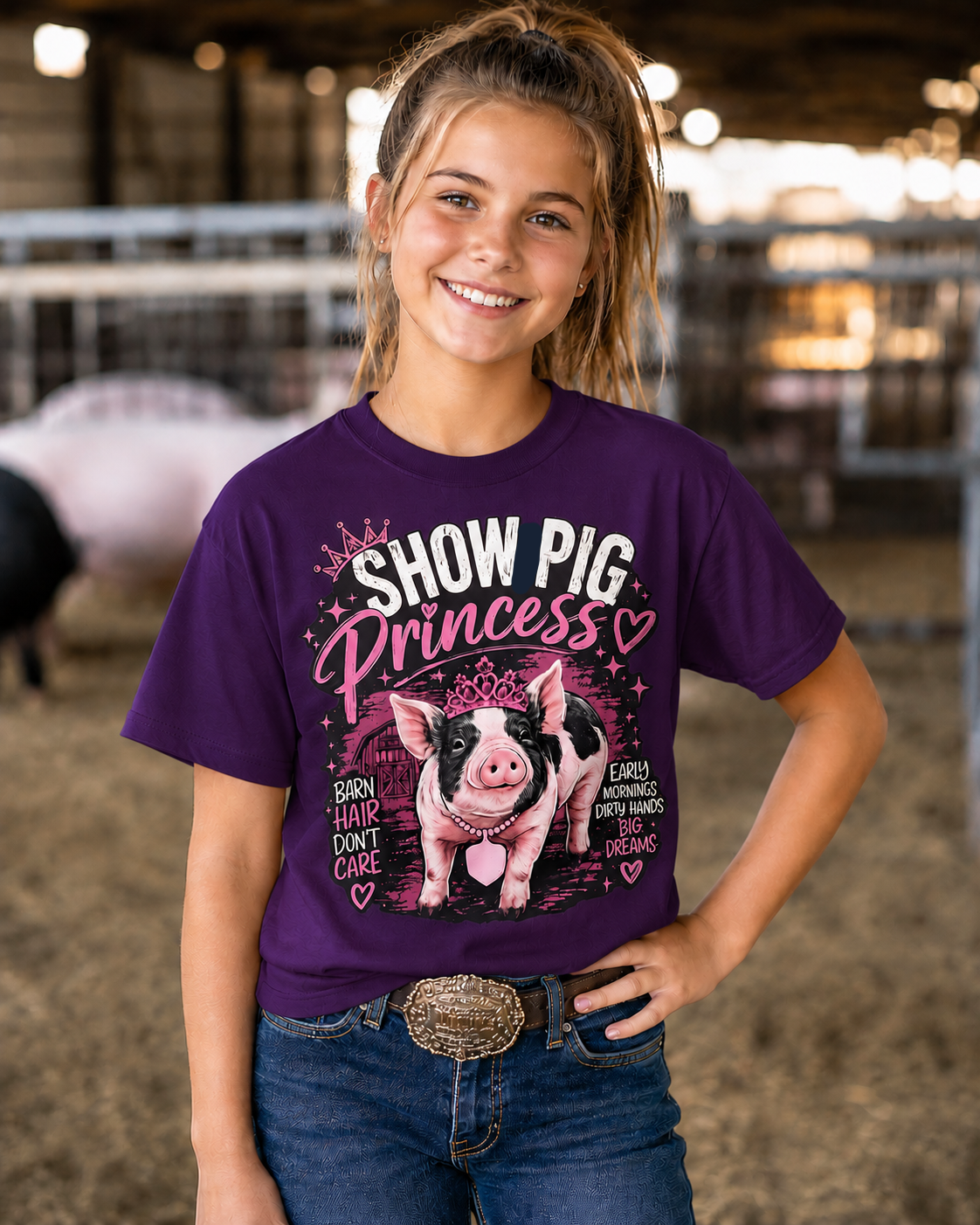 Show Pig Princess Youth T-Shirt | Livestock Show Girl Tee | Pig Show Graphic Shirt | DTF Print