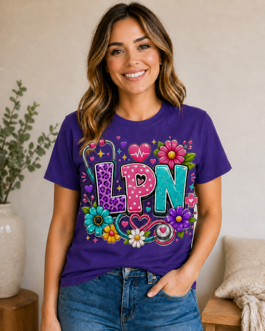 LPN Nurse Shirt, Cute Licensed Practical Nurse Graphic Tee, Colorful Nursing T-Shirt DTF