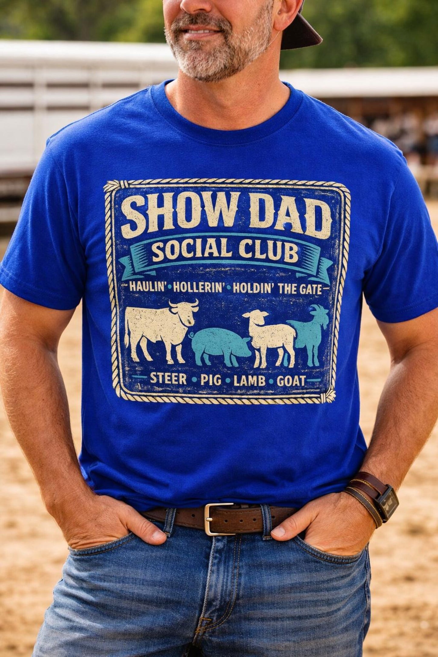 Show Dad Social Club T-Shirt | Livestock Show Dad Shirt | Steer Pig Lamb Goat Tee