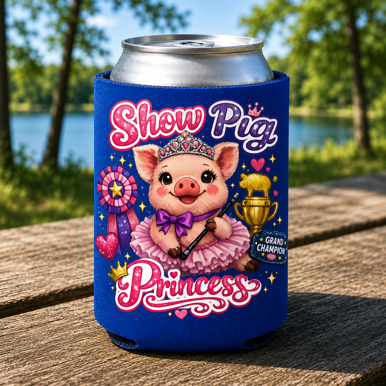 Show Pig Princess Can Koozie – Youth Livestock Show Drink Cooler – DTF Printed