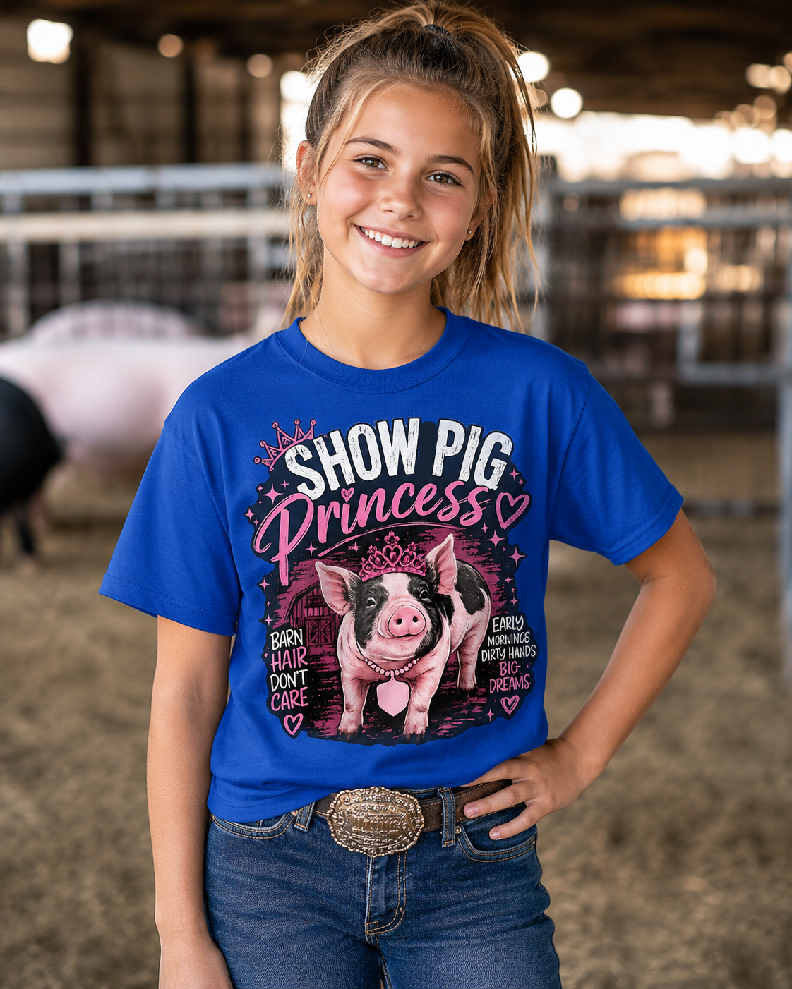 Show Pig Princess Youth T-Shirt | Livestock Show Girl Tee | Pig Show Graphic Shirt | DTF Print