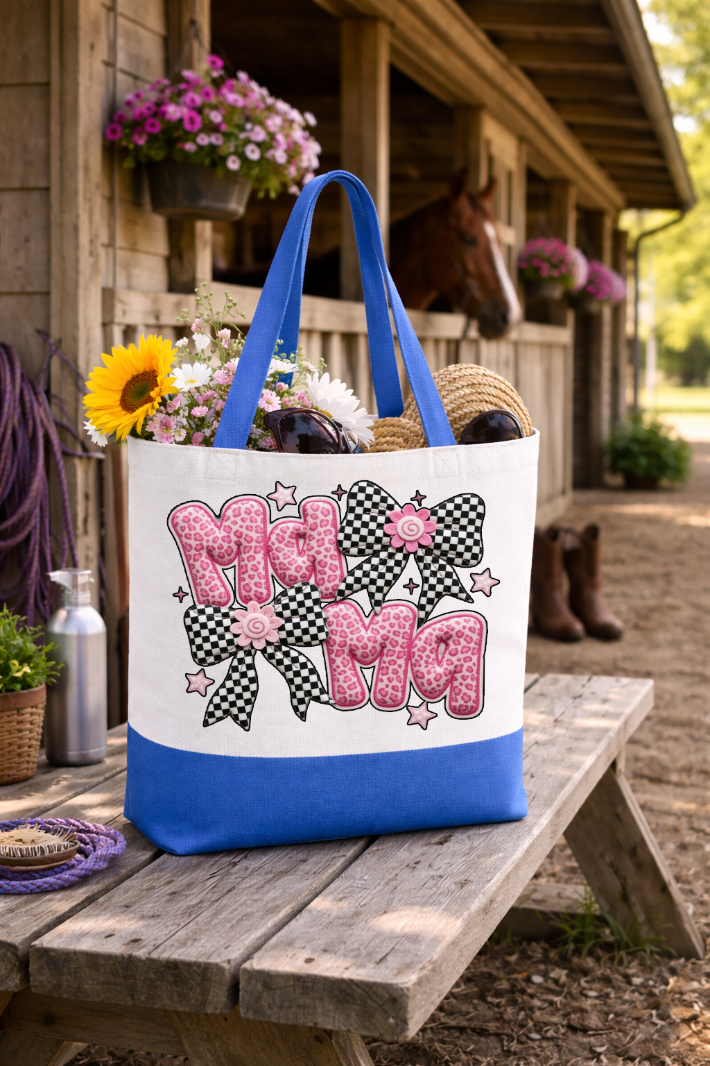 Livestock Show Tote Bag – MaMa Checkered DTF Print | Printed on Both Sides | Lightweight, Straps