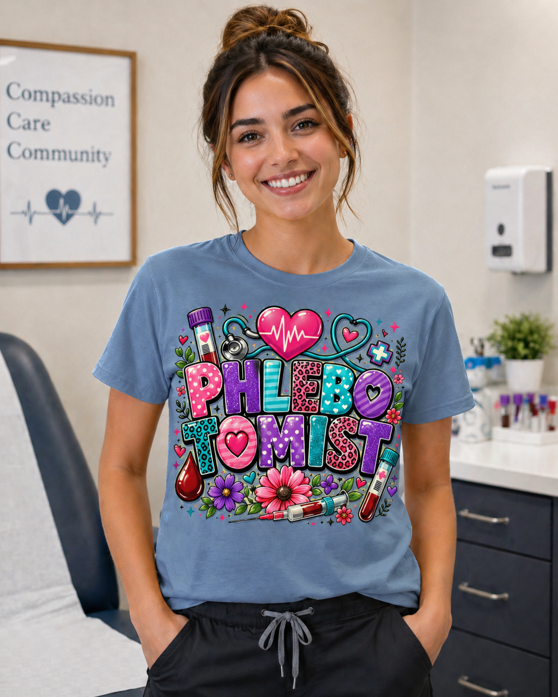 Phlebotomist Shirt, Cute Phlebotomy Tech Graphic Tee, Colorful Healthcare Worker T-Shirt, DTF Print