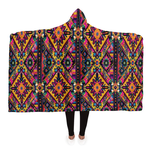 Vivid Colors of Aztec Indian Design Hooded Blanket - All Over Print Sherpa-lined Hooded Throw