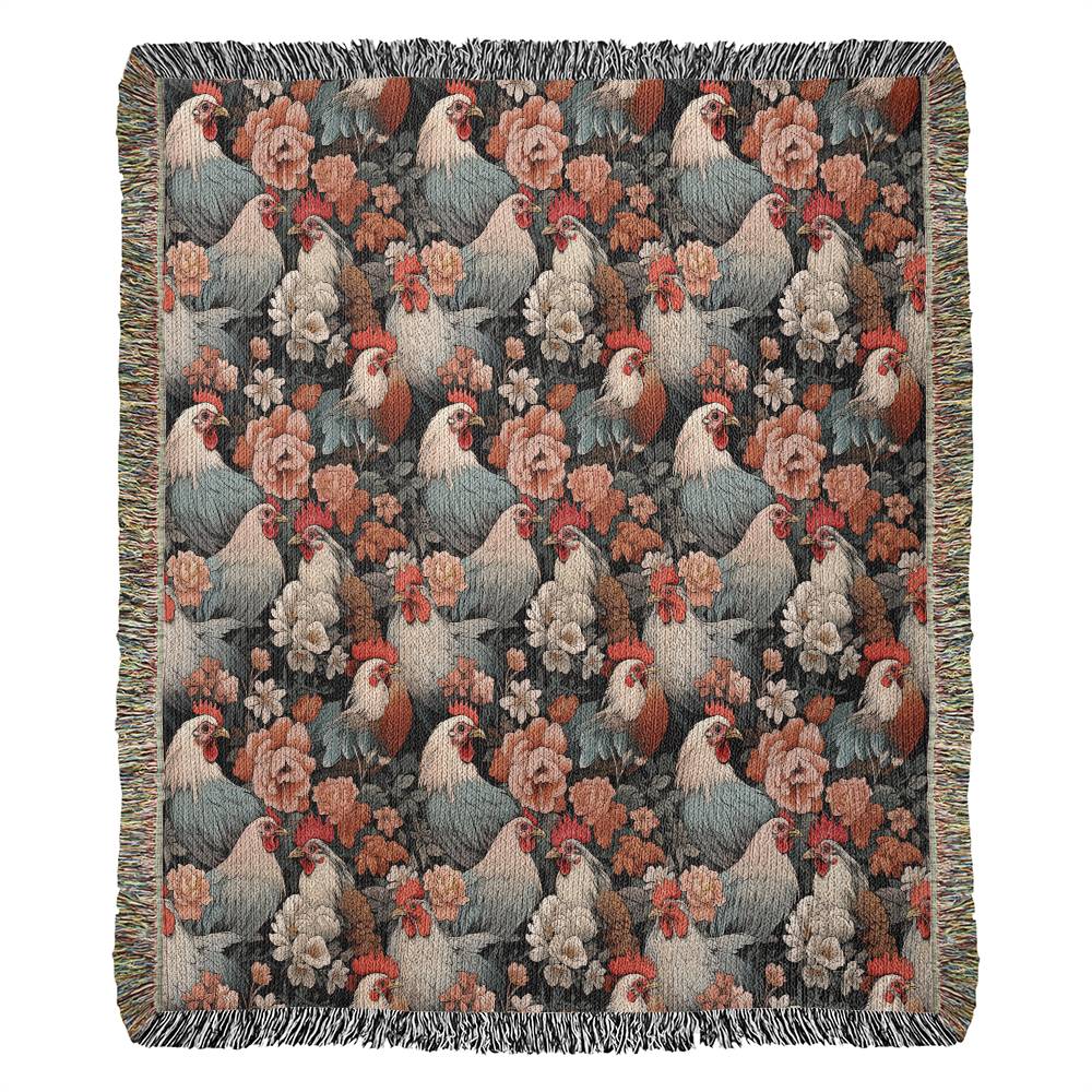 Farmhouse Charm: Heirloom Woven Blanket - 100% Cotton Throw for all the Poultry Lovers, Livestock Show Chickens Throw