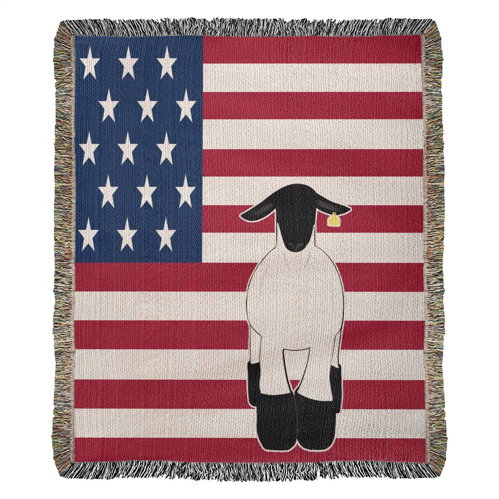 Black, White Market Lamb USA Flag Heirloom Woven Blankets | Lambs | 100% Cotton Yarn