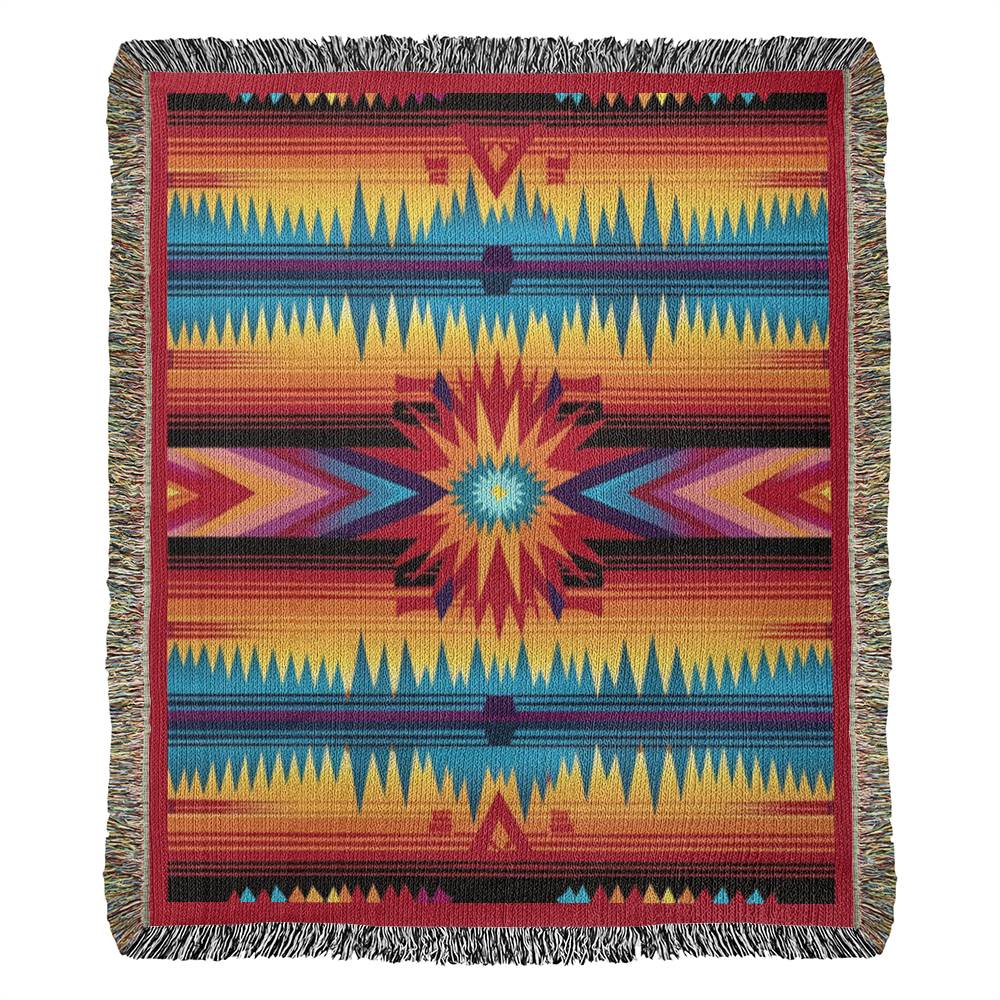 Aztec Indian Cotton Heirloom Woven Blanket: Bold Colors & Timeless Design