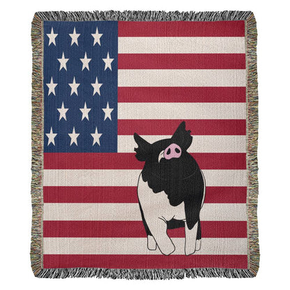 Black, White Market Pig USA Flag Heirloom Woven Blankets | Pigs | 100% Cotton Yarn