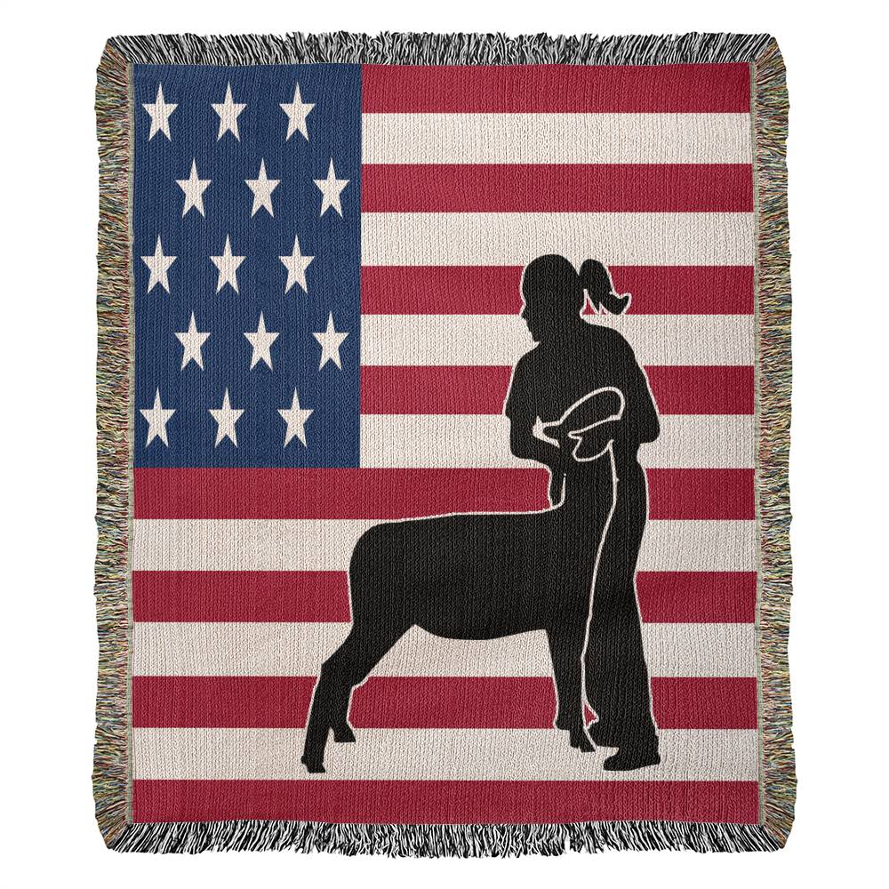 Girl Showing Lamb | Livestock Show Lambs Heirloom Woven Blankets | Lambs | 100% Cotton Yarn