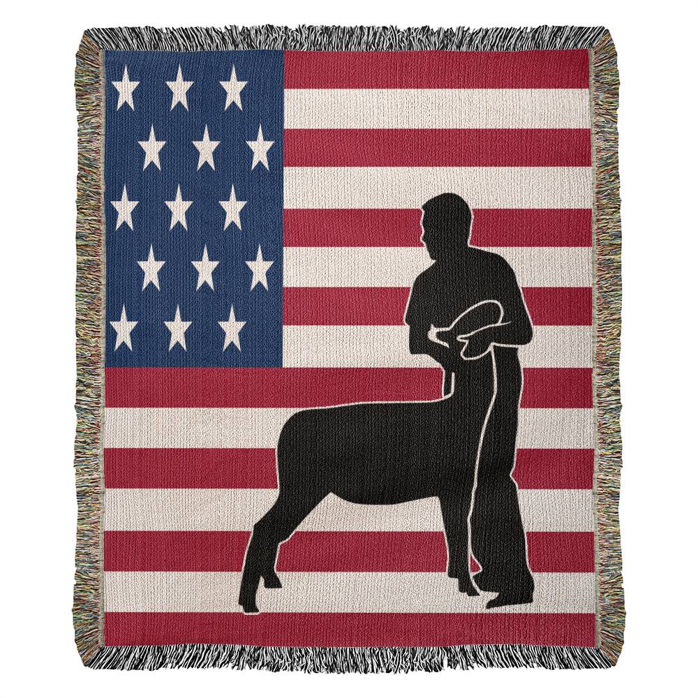 Boy Showing Lamb | Livestock Show Lamb Heirloom Woven Blankets | Lambs | 100% Cotton Yarn