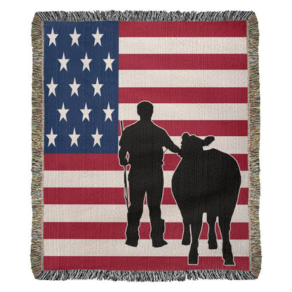 Livestock Show Boy Showing Steer Heirloom Woven Blankets | Cows