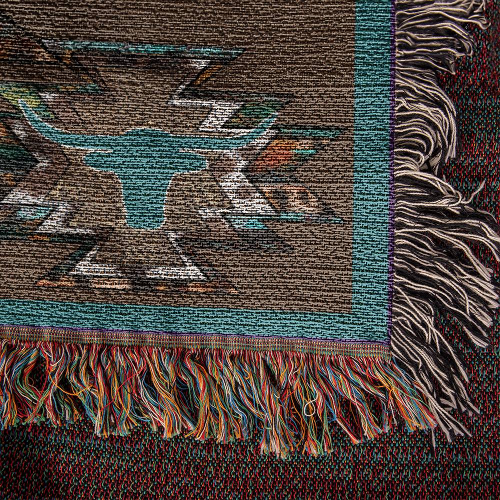 Western Heirloom Woven Blanket Aztec Cowhide Skull Throw: Rustic Elegance Meets Heritage