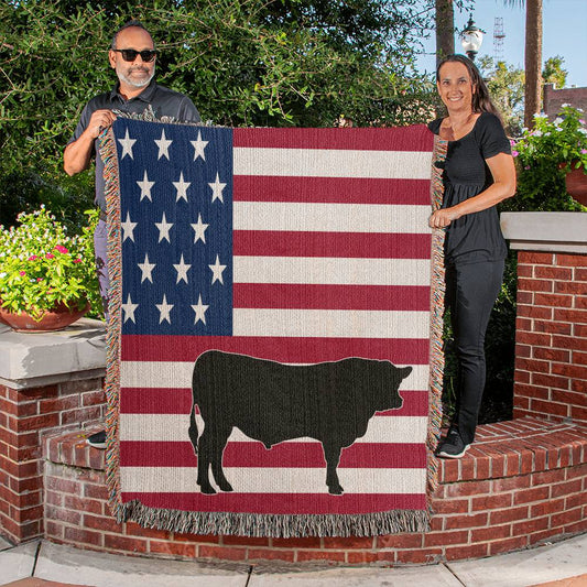 USA Flag Livestock Show Steer Heirloom Woven Blankets | Cows