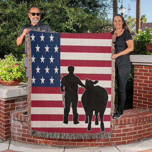 Livestock Show Boy Showing Steer Heirloom Woven Blankets | Cows