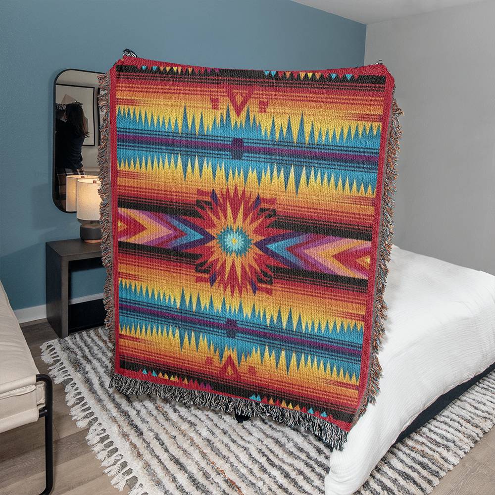 Aztec Indian Cotton Heirloom Woven Blanket: Bold Colors & Timeless Design