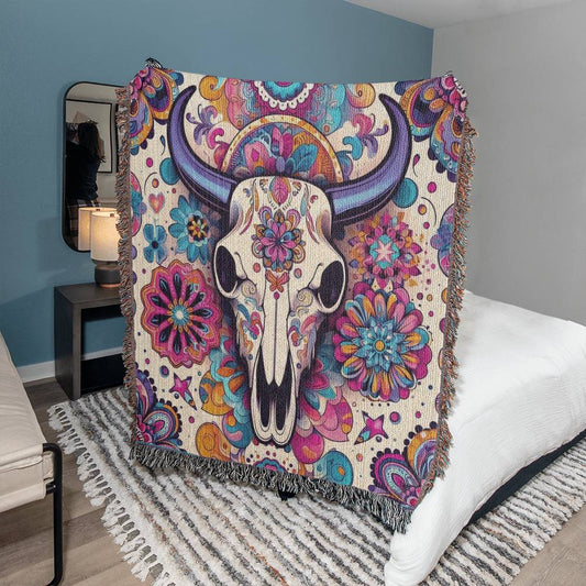 The Purple Majesty Cow Skull Heirloom Woven Blanket