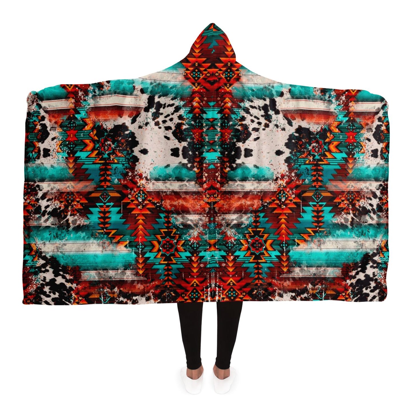 Serape Aztec Cow Print Hooded Blanket - All-Over-Print