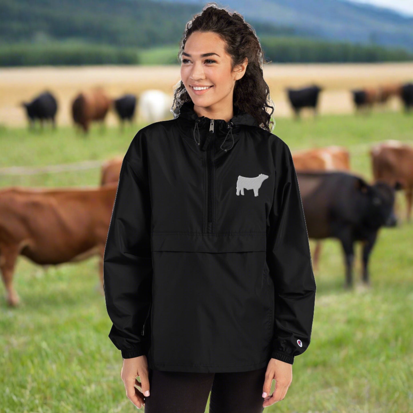 Livestock Show Market Steer Embroidered Packable Jacket - Wash Rack Pullover Jacket