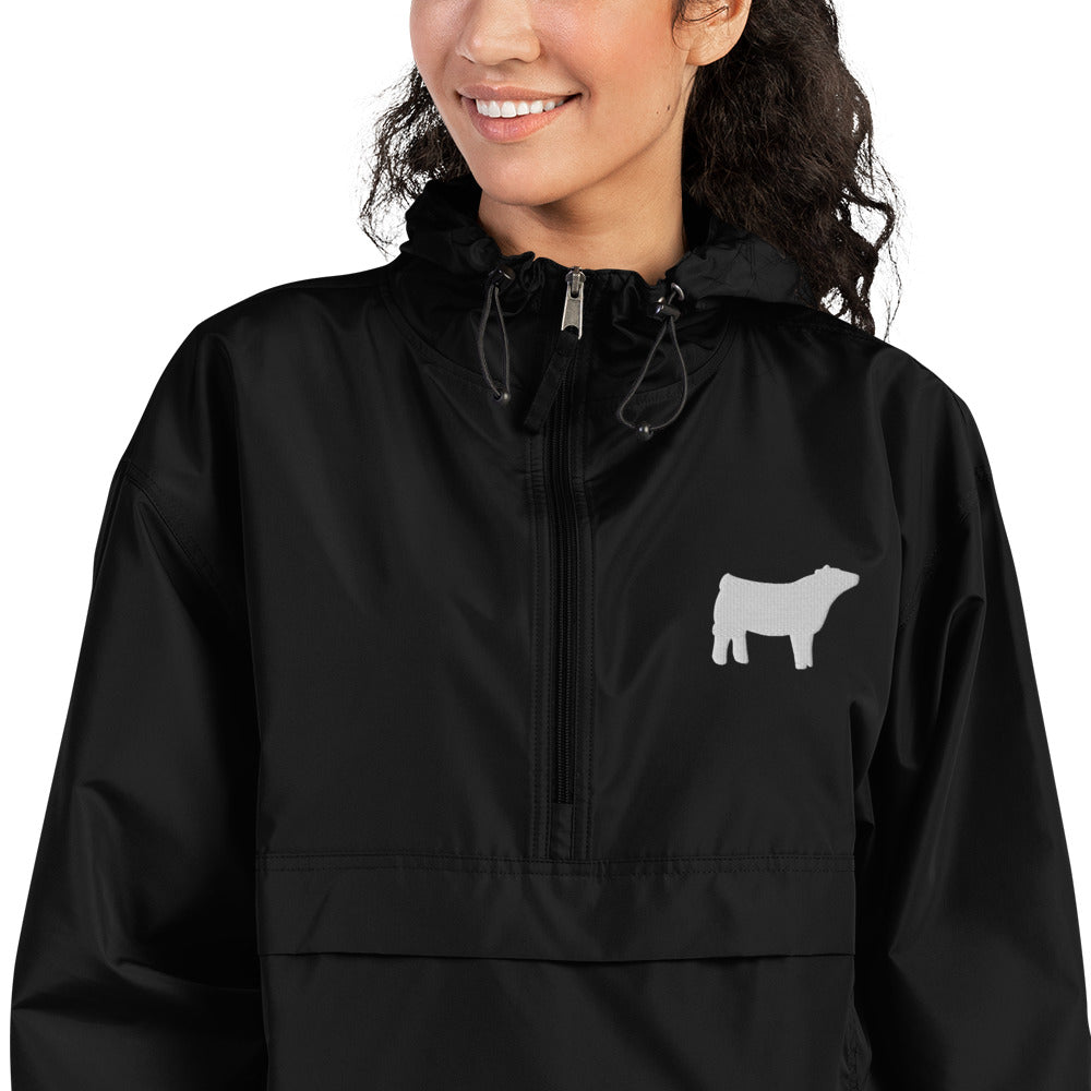 Embroidered Packable Jacket - Wash Rack Pullover Jacket - Livestock Show Charolais Heifer