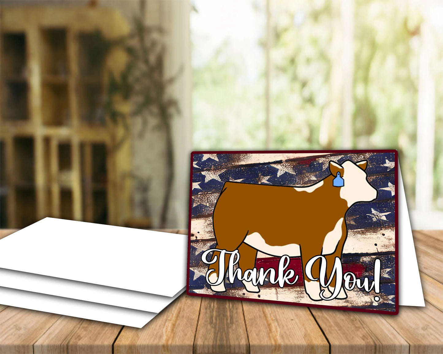 Livestock Show Thank You Card - Hereford Cow Digital Cards - USA Grunge Flag Thank You