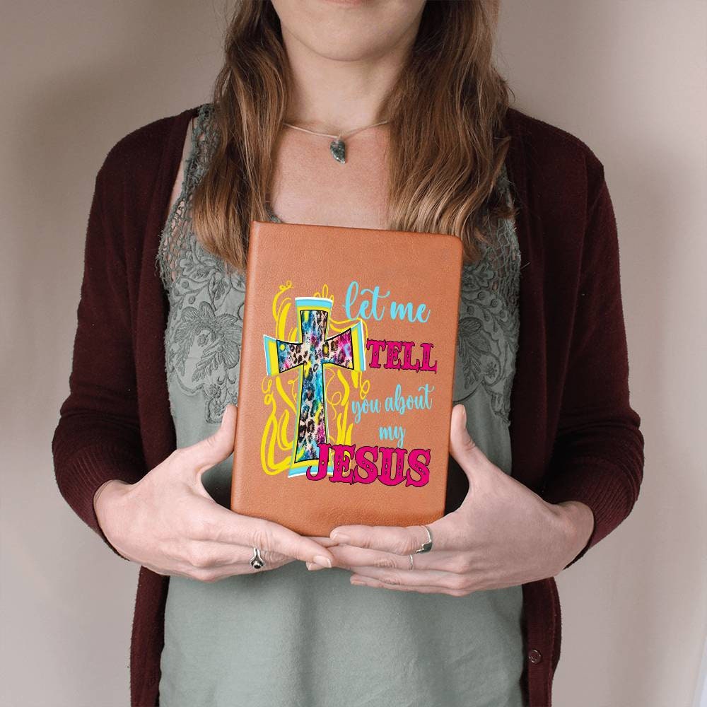 Let Me Tell You About My Jesus, Vegan Leather Lined Journal, Livestock Show Notebook, Ribbon Bookmark, Elastic Closure, Grief Diary