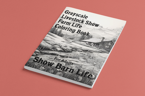 Libro de colorear para adultos sobre la vida en la granja del espectáculo ganadero en escala de grises