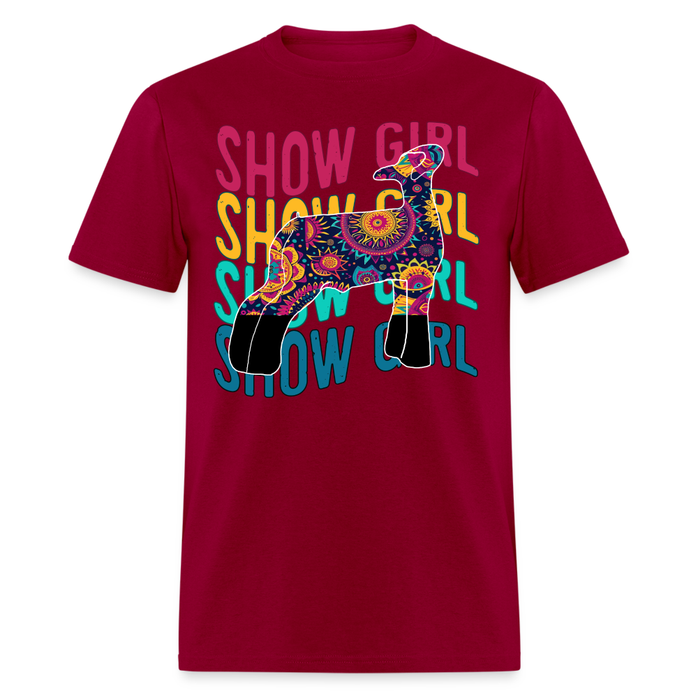 Wavy Show Girl Boho Livestock Show Lamb - Show Sheep - 70's style - dark red