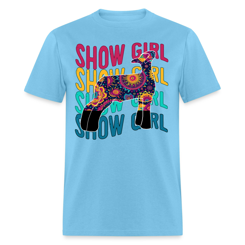 Wavy Show Girl Boho Livestock Show Lamb - Show Sheep - 70's style - aquatic blue