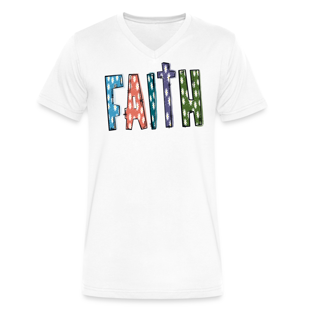 Faith V-Neck T-Shirt - Bella Canvas Soft Lightweight Shirt - white