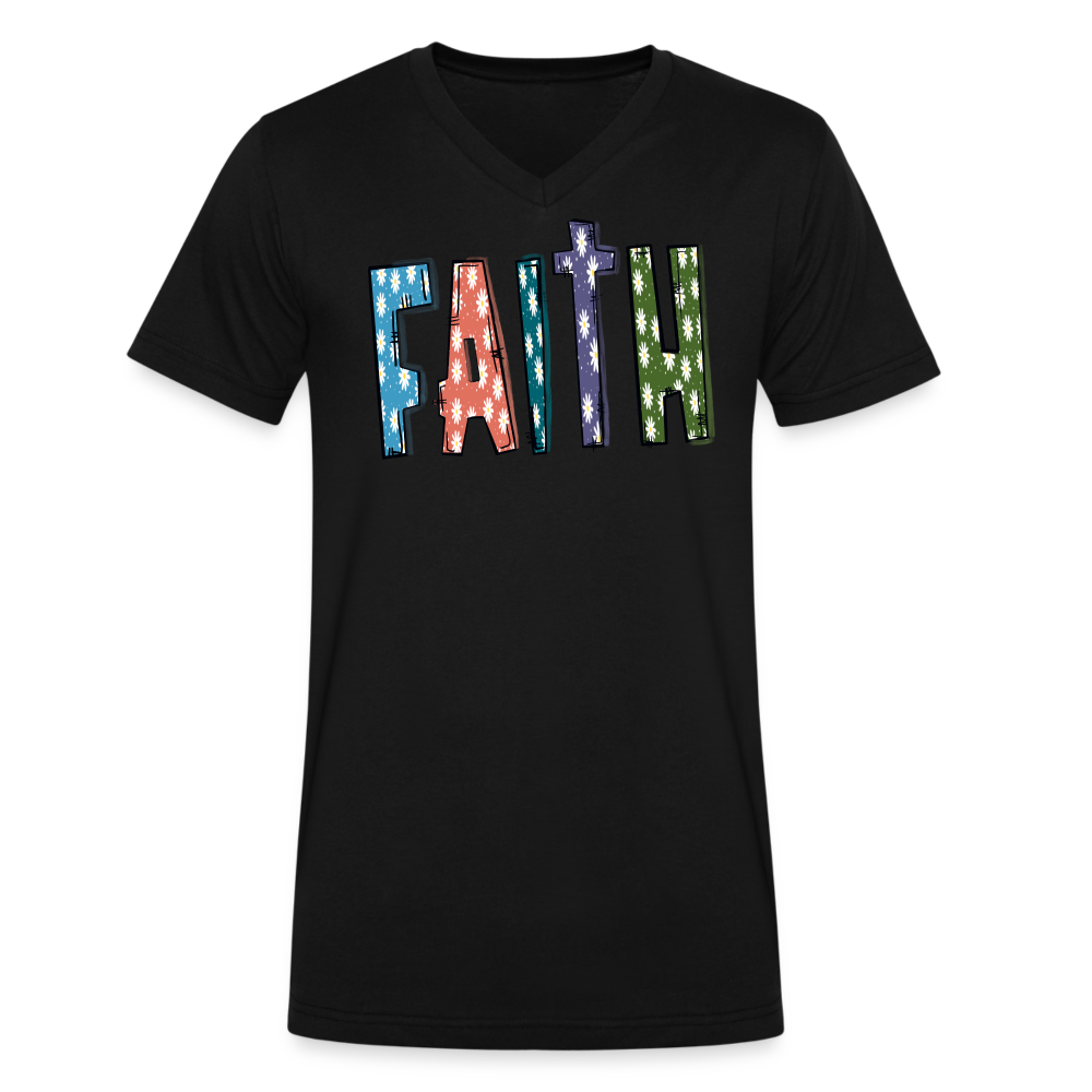 Faith V-Neck T-Shirt - Bella Canvas Soft Lightweight Shirt - black