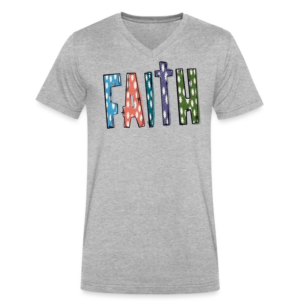 Faith V-Neck T-Shirt - Bella Canvas Soft Lightweight Shirt - heather gray