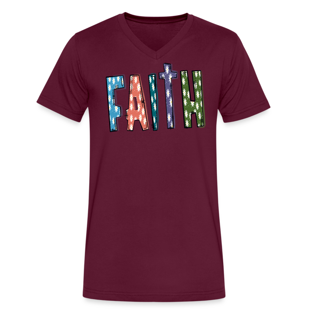 Faith V-Neck T-Shirt - Bella Canvas Soft Lightweight Shirt - maroon